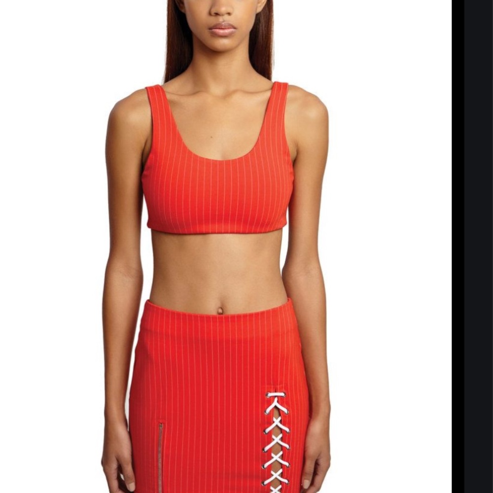 RED DANIELLE GUIZIO PINSTRIPE LACE UP ZIP SKIRT S (as seen on kaia Gerber)